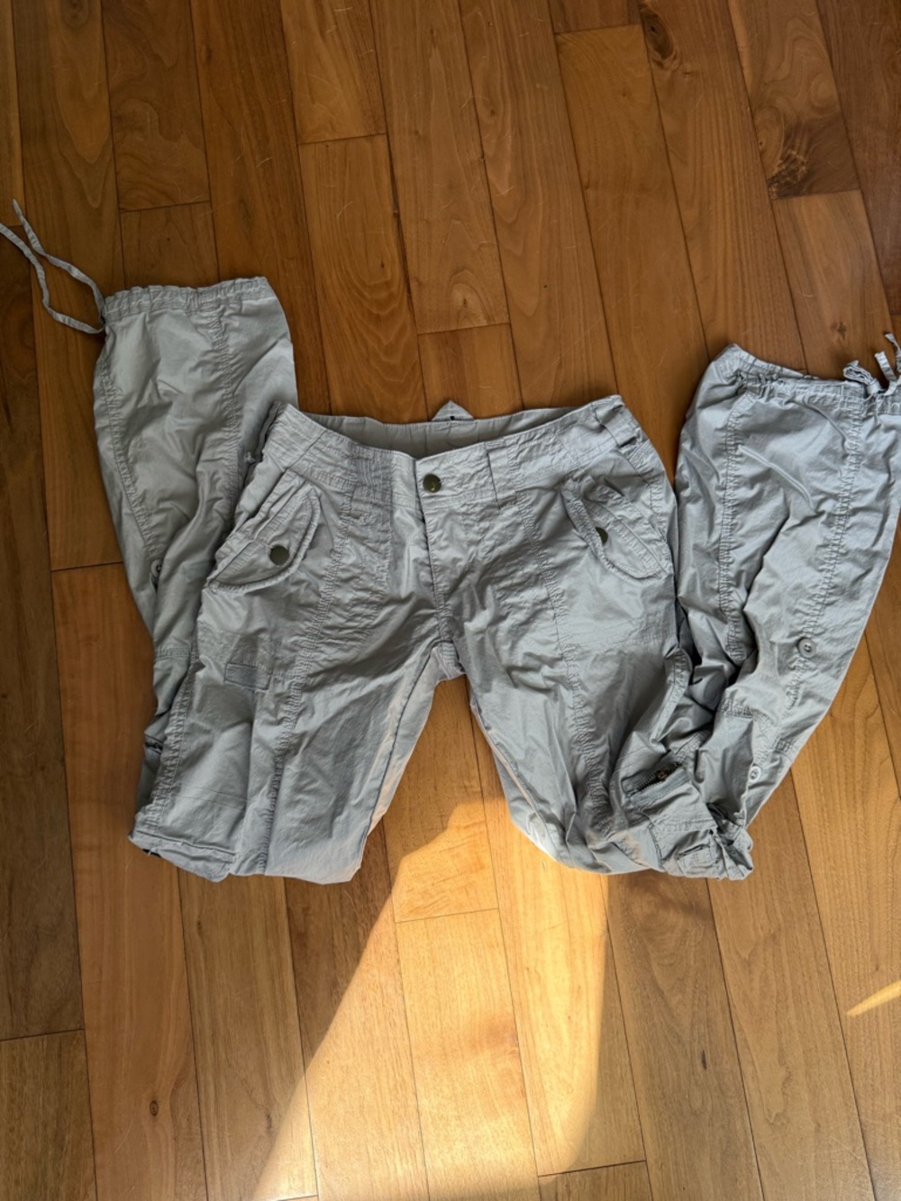 Skinny Light Gray Drawstring Cargo Pants